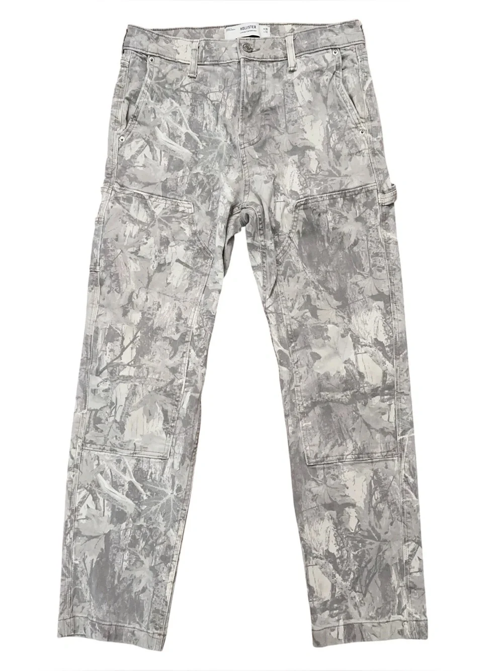 Hollister Loose Carpenter Pants Mens 30x32 (Fits 30x30) Utility Leaf Print Gray